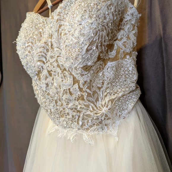 Strapless Wedding Dress with Tulle Slit Skirt - Picture 6 of 16